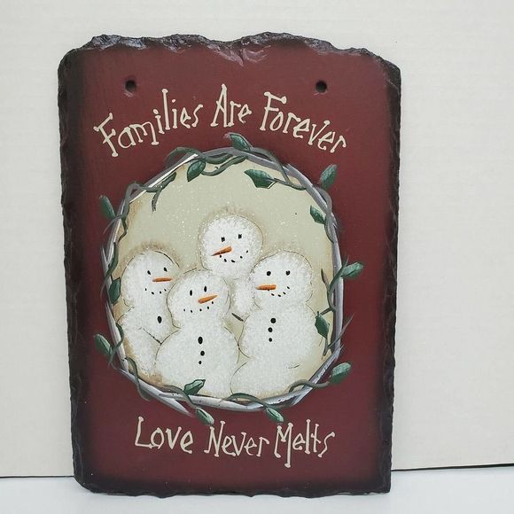 Painted Slate "Families Are Forever Love Never Melts" Snowmen Snowman 10"X7"